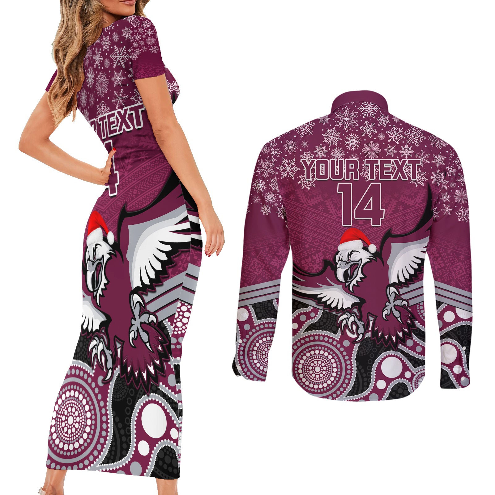 custom-sea-eagles-rugby-christmas-couples-matching-short-sleeve-bodycon-dress-and-long-sleeve-button-shirt-merry-xmas-2023-mix-aboriginal-art