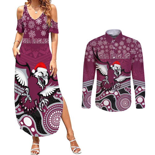 custom-sea-eagles-rugby-christmas-couples-matching-summer-maxi-dress-and-long-sleeve-button-shirt-merry-xmas-2023-mix-aboriginal-art