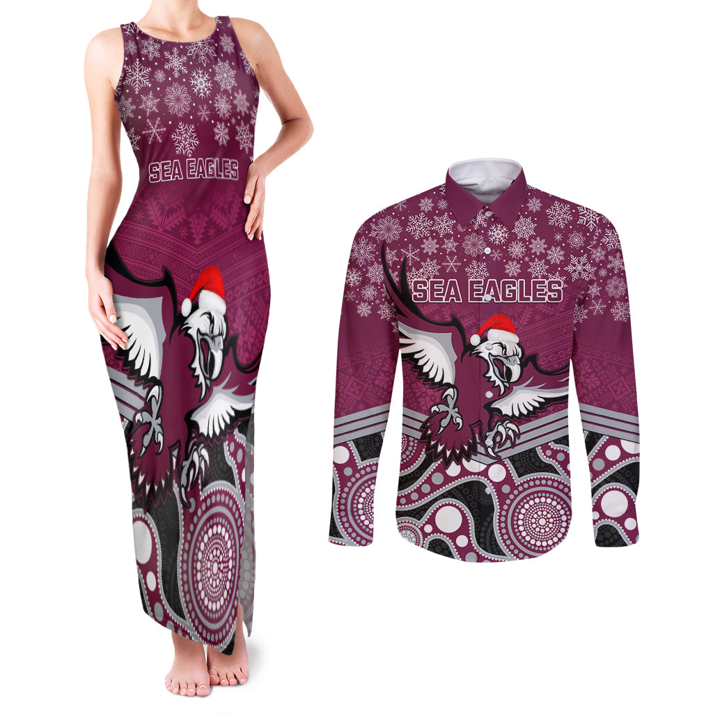 custom-sea-eagles-rugby-christmas-couples-matching-tank-maxi-dress-and-long-sleeve-button-shirt-merry-xmas-2023-mix-aboriginal-art