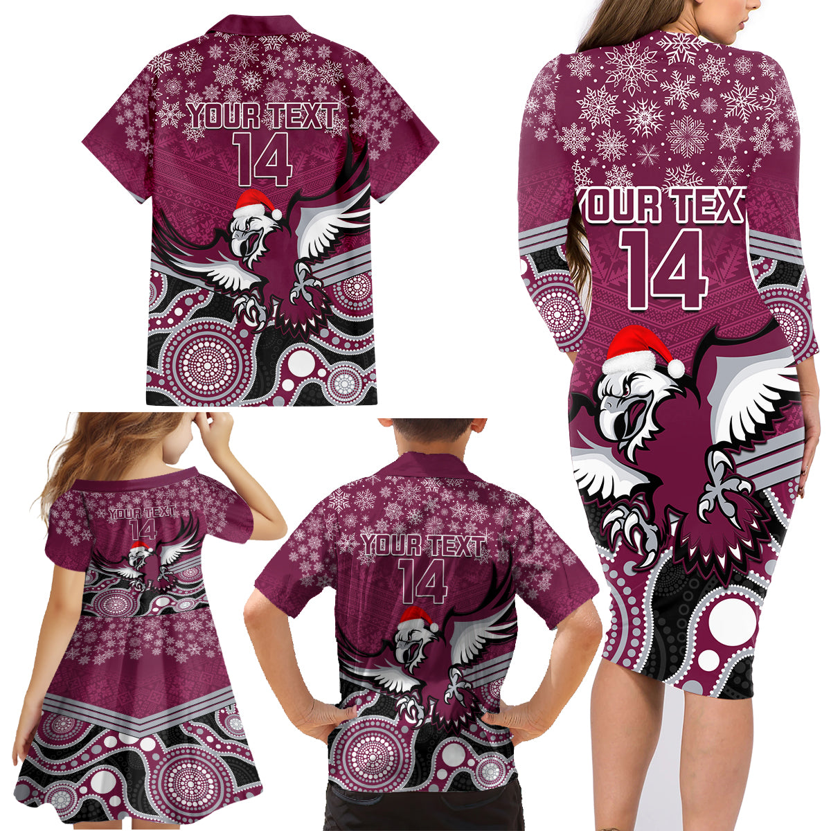 custom-sea-eagles-rugby-christmas-family-matching-long-sleeve-bodycon-dress-and-hawaiian-shirt-merry-xmas-2023-mix-aboriginal-art