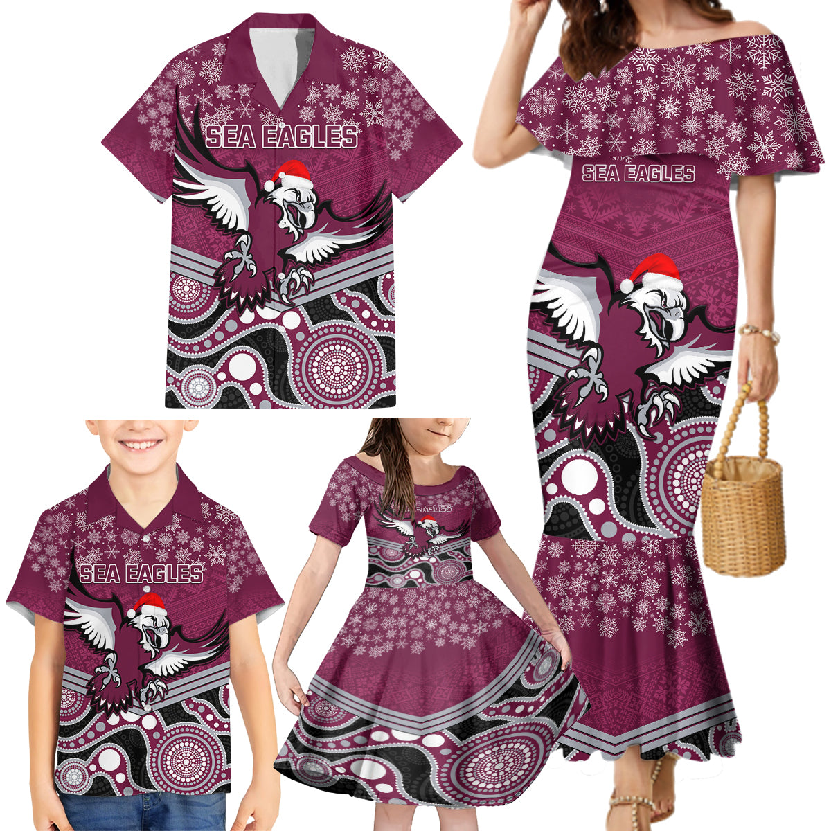 custom-sea-eagles-rugby-christmas-family-matching-mermaid-dress-and-hawaiian-shirt-merry-xmas-2023-mix-aboriginal-art