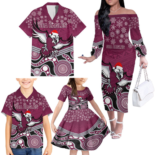 custom-sea-eagles-rugby-christmas-family-matching-off-shoulder-long-sleeve-dress-and-hawaiian-shirt-merry-xmas-2023-mix-aboriginal-art