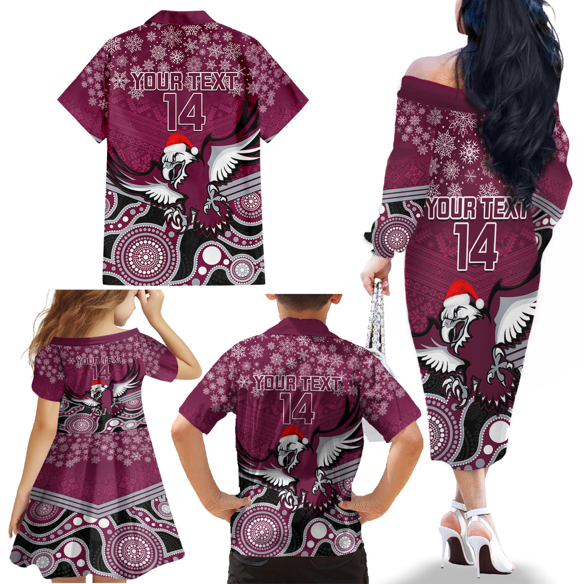 custom-sea-eagles-rugby-christmas-family-matching-off-shoulder-long-sleeve-dress-and-hawaiian-shirt-merry-xmas-2023-mix-aboriginal-art