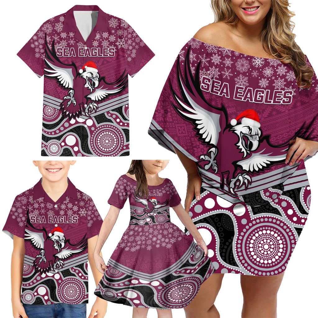 custom-sea-eagles-rugby-christmas-family-matching-off-shoulder-short-dress-and-hawaiian-shirt-merry-xmas-2023-mix-aboriginal-art