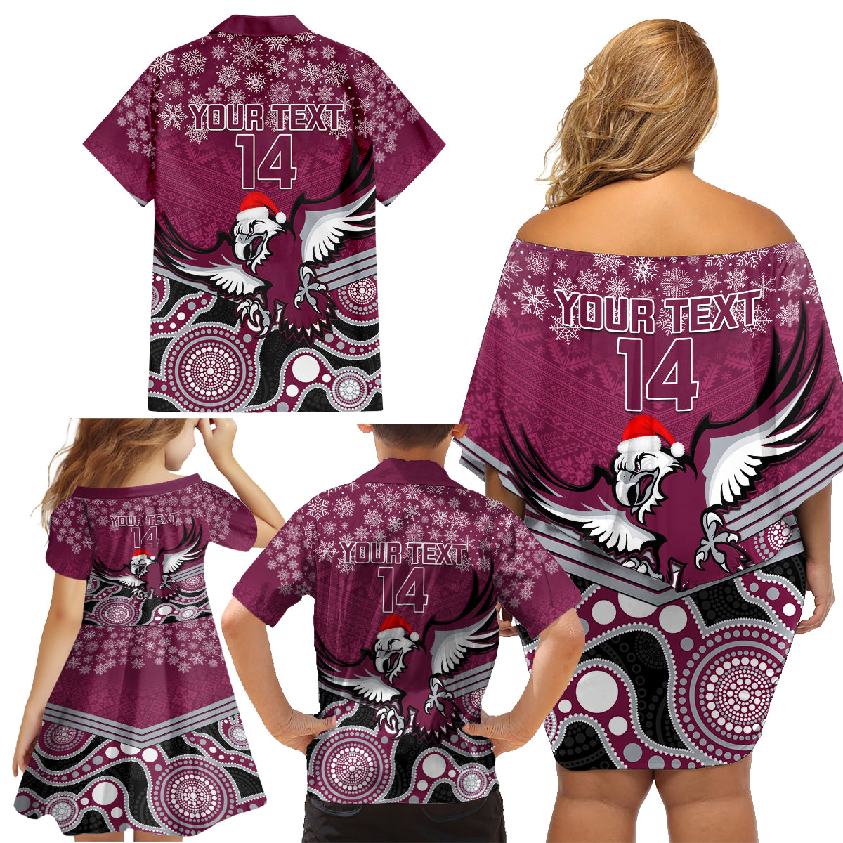 custom-sea-eagles-rugby-christmas-family-matching-off-shoulder-short-dress-and-hawaiian-shirt-merry-xmas-2023-mix-aboriginal-art