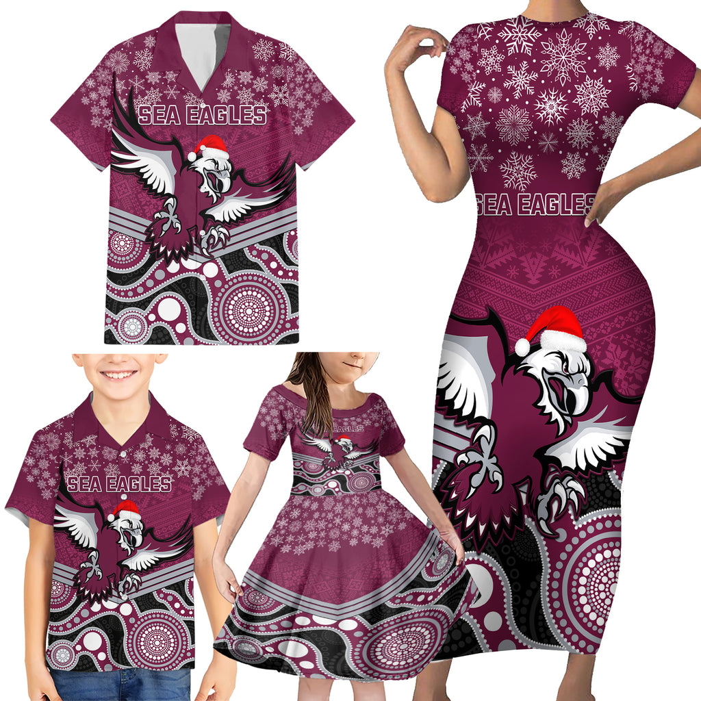 custom-sea-eagles-rugby-christmas-family-matching-short-sleeve-bodycon-dress-and-hawaiian-shirt-merry-xmas-2023-mix-aboriginal-art