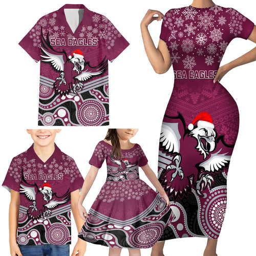 custom-sea-eagles-rugby-christmas-family-matching-short-sleeve-bodycon-dress-and-hawaiian-shirt-merry-xmas-2023-mix-aboriginal-art
