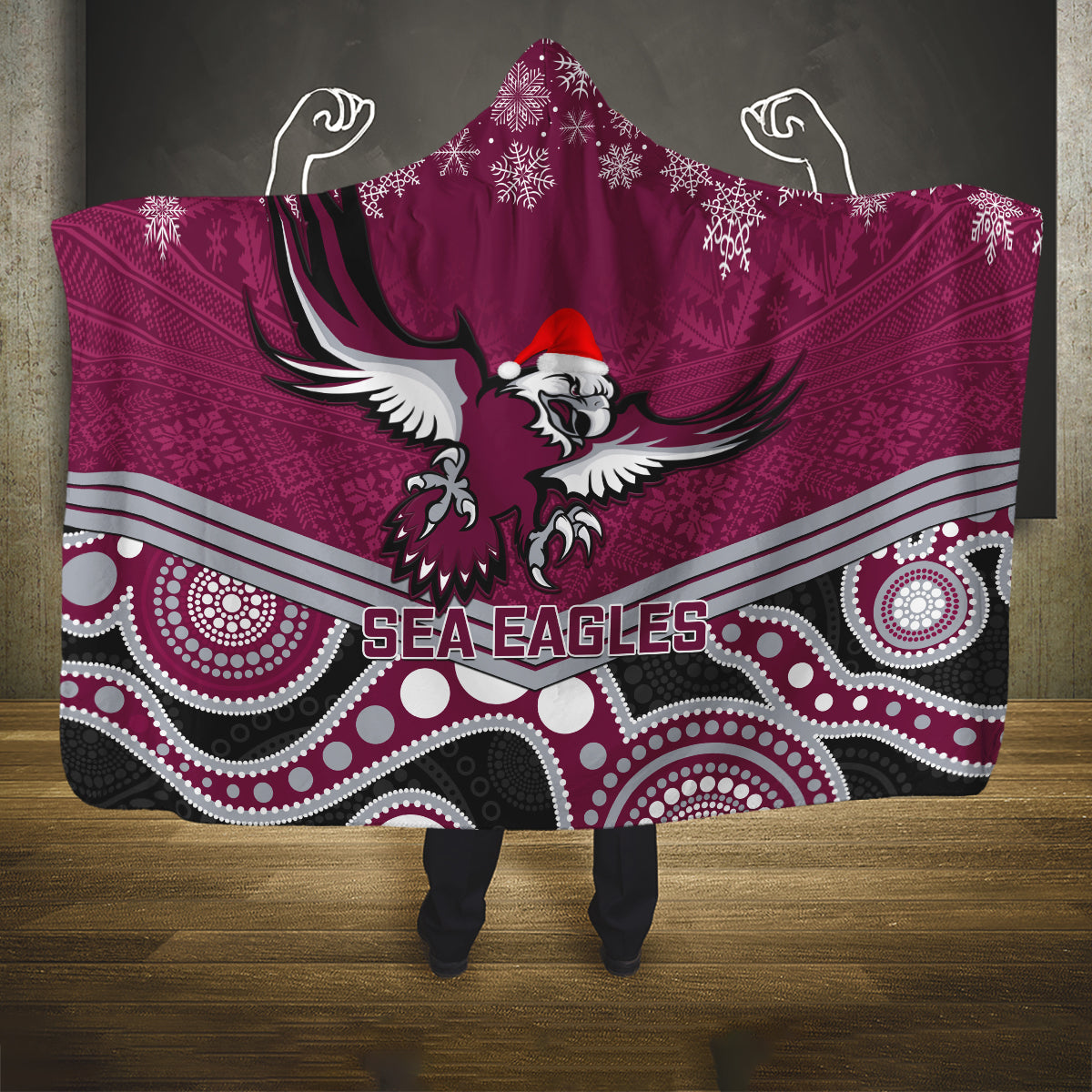 custom-sea-eagles-rugby-christmas-hooded-blanket-merry-xmas-2023-mix-aboriginal-art