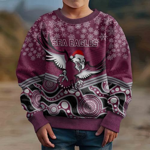 custom-sea-eagles-rugby-christmas-kid-ugly-christmas-sweater-merry-xmas-2023-mix-aboriginal-art