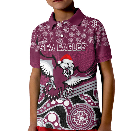 custom-sea-eagles-rugby-christmas-kid-polo-shirt-merry-xmas-2023-mix-aboriginal-art