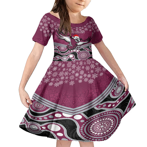 custom-sea-eagles-rugby-christmas-kid-short-sleeve-dress-merry-xmas-2023-mix-aboriginal-art