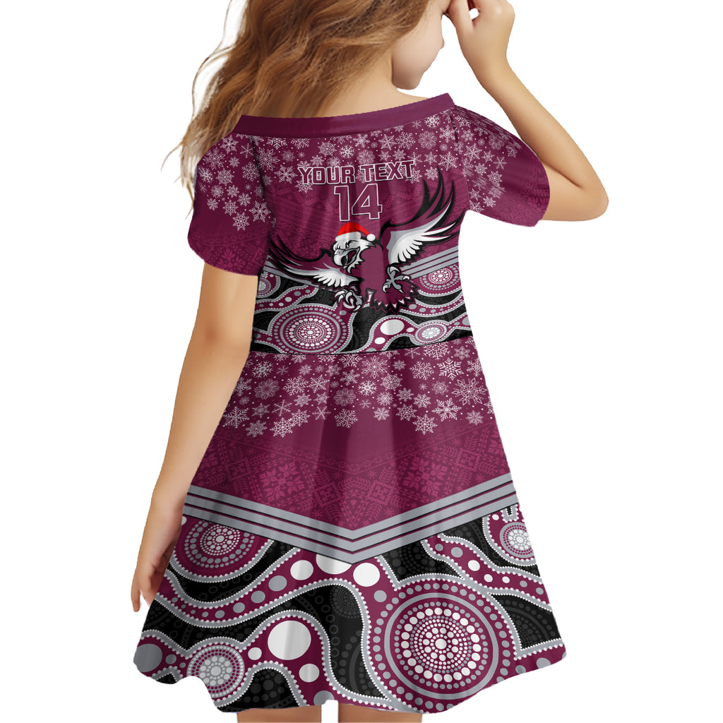 custom-sea-eagles-rugby-christmas-kid-short-sleeve-dress-merry-xmas-2023-mix-aboriginal-art