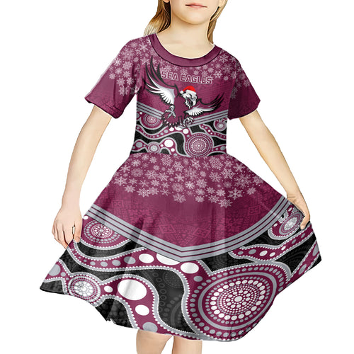 custom-sea-eagles-rugby-christmas-kid-short-sleeve-dress-merry-xmas-2023-mix-aboriginal-art
