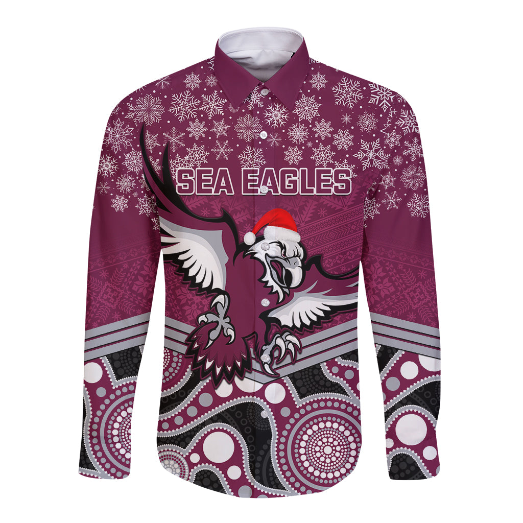 custom-sea-eagles-rugby-christmas-long-sleeve-button-shirt-merry-xmas-2023-mix-aboriginal-art