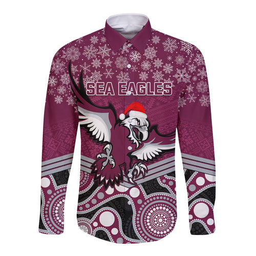 custom-sea-eagles-rugby-christmas-long-sleeve-button-shirt-merry-xmas-2023-mix-aboriginal-art