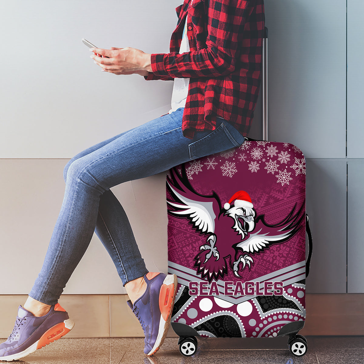 custom-sea-eagles-rugby-christmas-luggage-cover-merry-xmas-2023-mix-aboriginal-art
