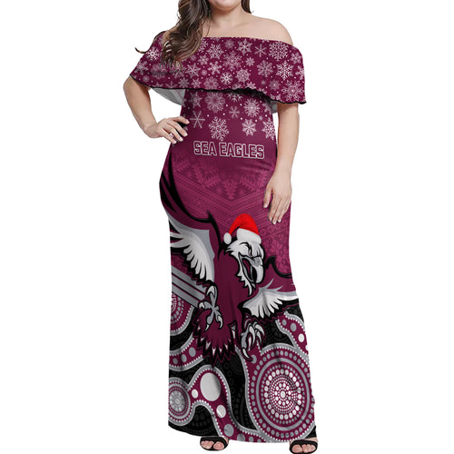 custom-sea-eagles-rugby-christmas-off-shoulder-maxi-dress-merry-xmas-2023-mix-aboriginal-art