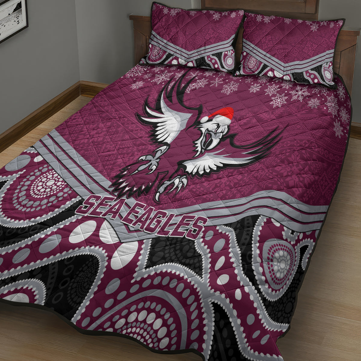 custom-sea-eagles-rugby-christmas-quilt-bed-set-merry-xmas-2023-mix-aboriginal-art