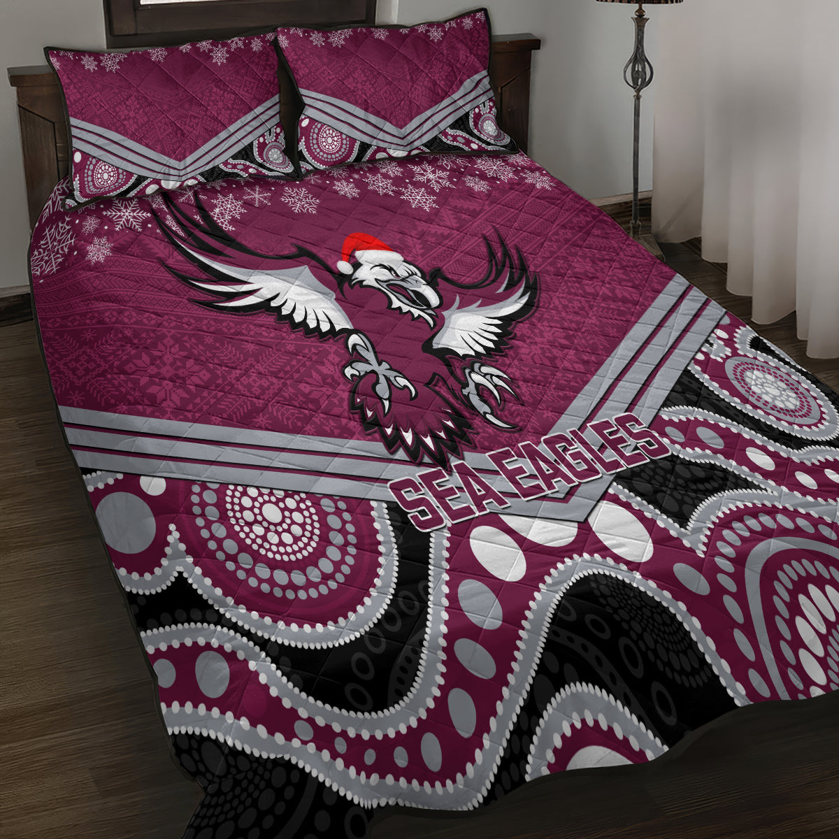 custom-sea-eagles-rugby-christmas-quilt-bed-set-merry-xmas-2023-mix-aboriginal-art