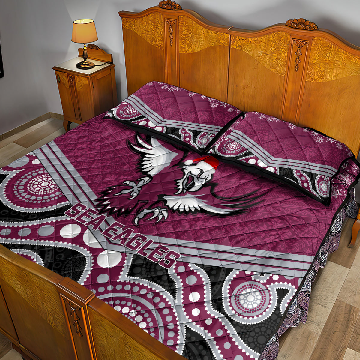 custom-sea-eagles-rugby-christmas-quilt-bed-set-merry-xmas-2023-mix-aboriginal-art