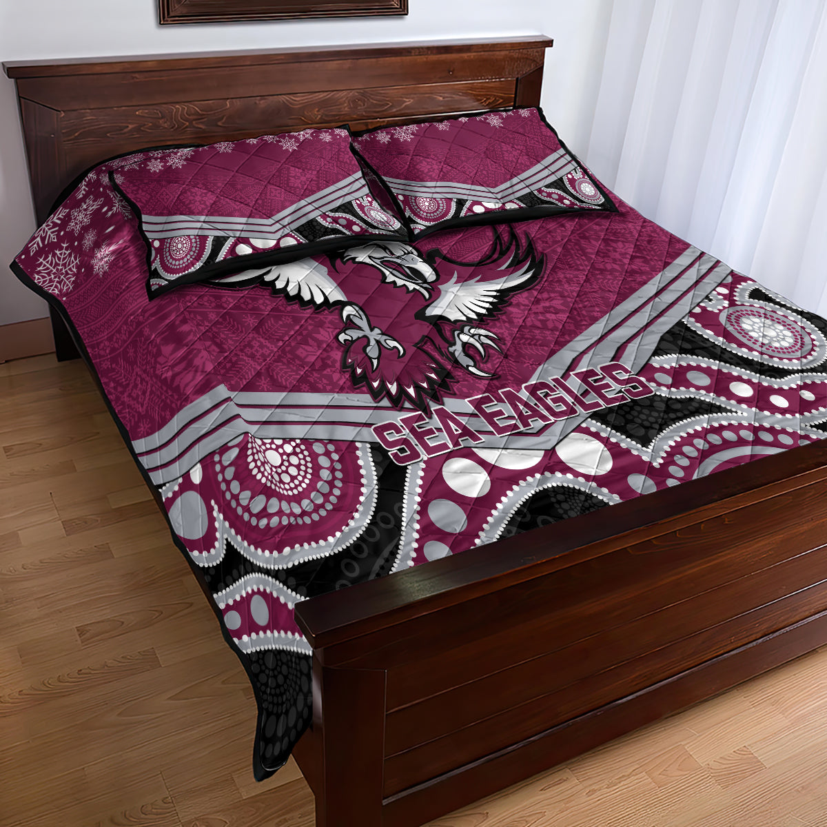 custom-sea-eagles-rugby-christmas-quilt-bed-set-merry-xmas-2023-mix-aboriginal-art