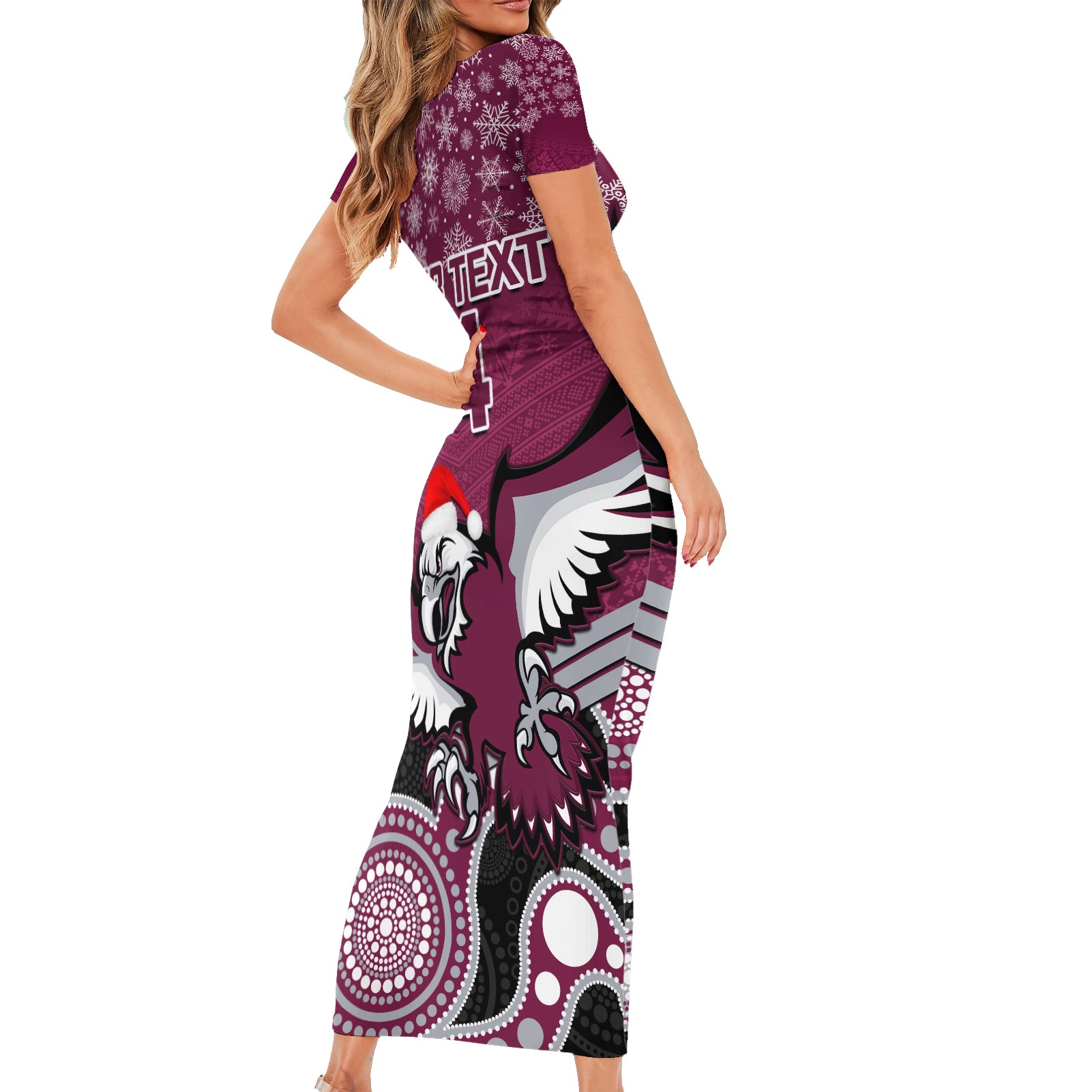 custom-sea-eagles-rugby-christmas-short-sleeve-bodycon-dress-merry-xmas-2023-mix-aboriginal-art