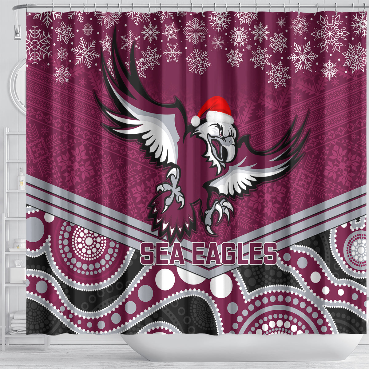 custom-sea-eagles-rugby-christmas-shower-curtain-merry-xmas-2023-mix-aboriginal-art