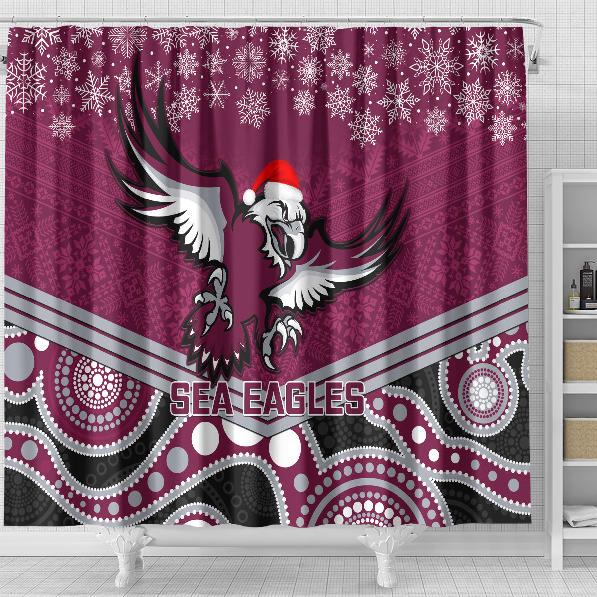 custom-sea-eagles-rugby-christmas-shower-curtain-merry-xmas-2023-mix-aboriginal-art