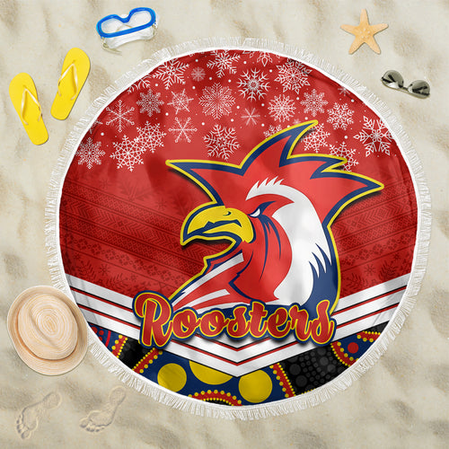 custom-roosters-rugby-christmas-beach-blanket-merry-xmas-2023-mix-aboriginal-art