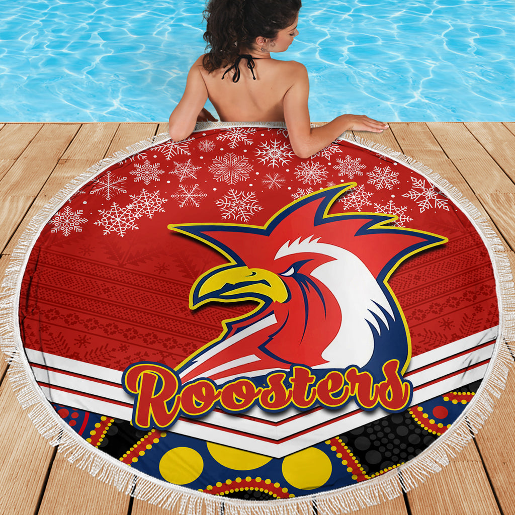 custom-roosters-rugby-christmas-beach-blanket-merry-xmas-2023-mix-aboriginal-art