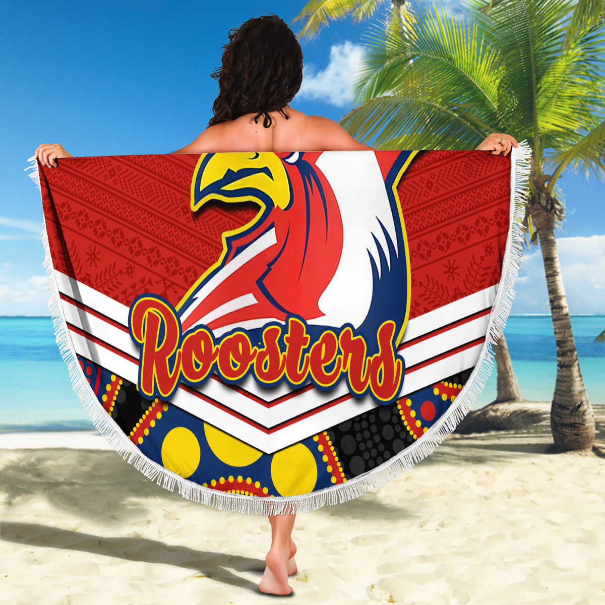 custom-roosters-rugby-christmas-beach-blanket-merry-xmas-2023-mix-aboriginal-art