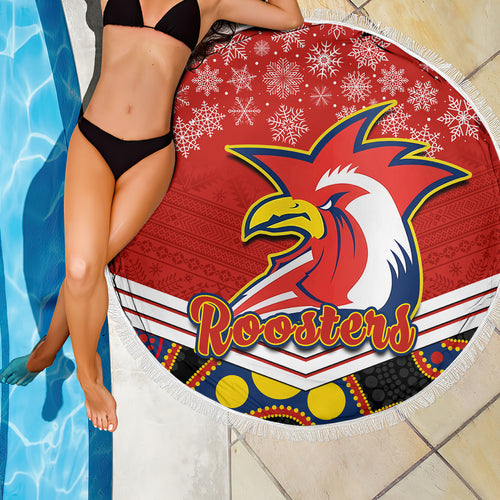 custom-roosters-rugby-christmas-beach-blanket-merry-xmas-2023-mix-aboriginal-art
