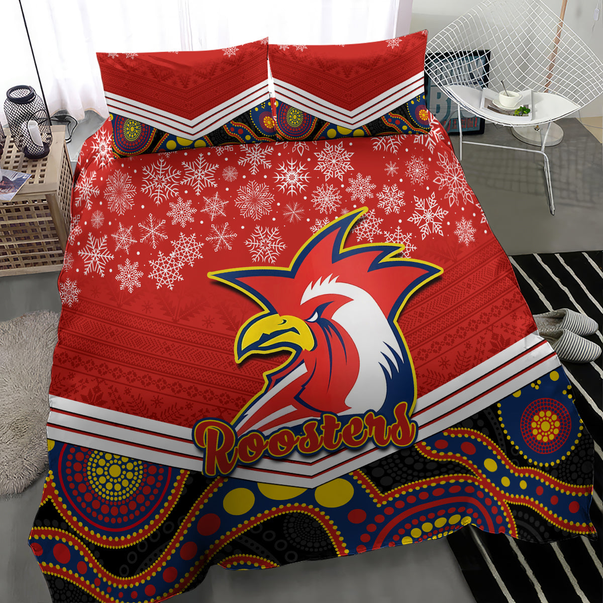 custom-roosters-rugby-christmas-bedding-set-merry-xmas-2023-mix-aboriginal-art