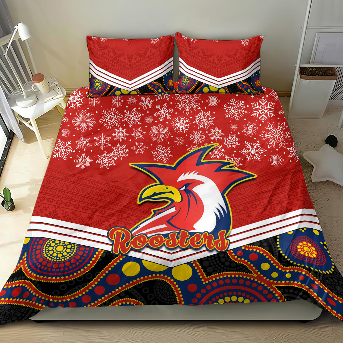 custom-roosters-rugby-christmas-bedding-set-merry-xmas-2023-mix-aboriginal-art