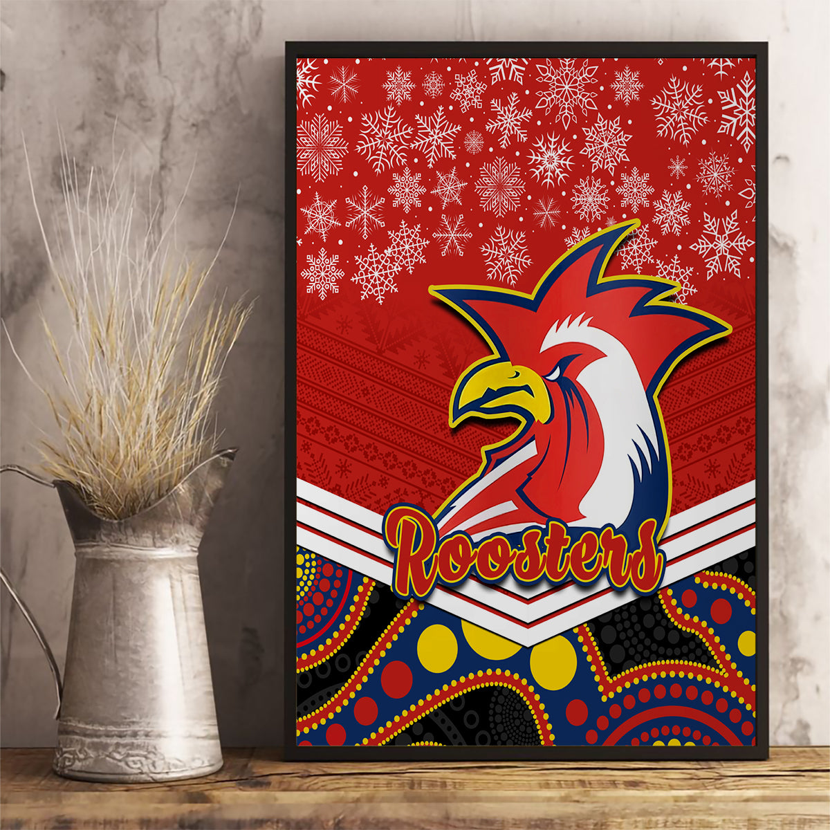 custom-roosters-rugby-christmas-canvas-wall-art-merry-xmas-2023-mix-aboriginal-art