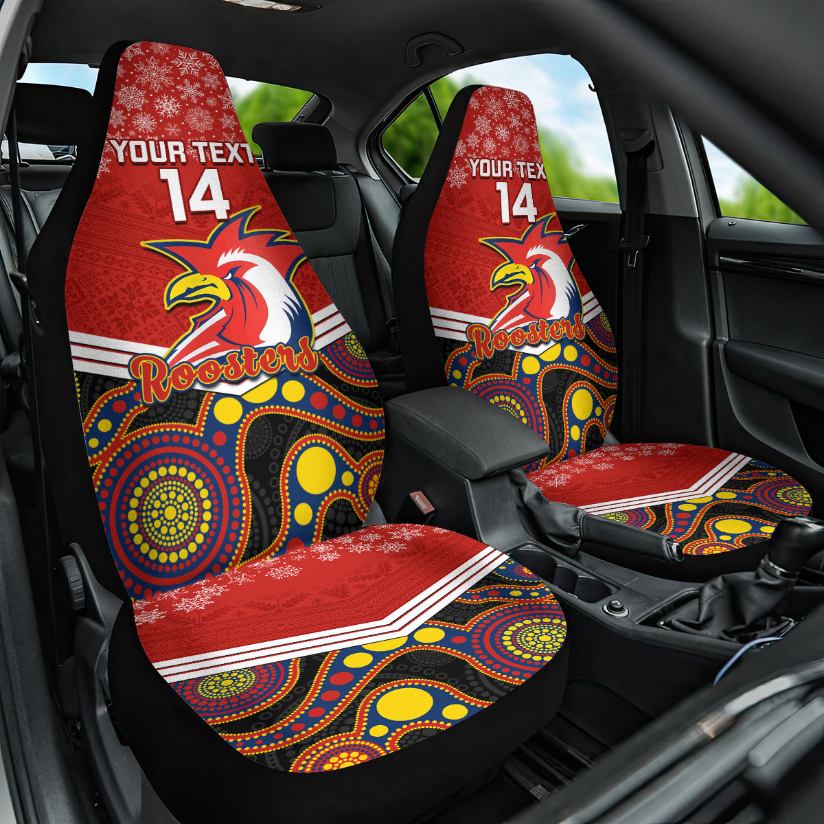 custom-roosters-rugby-christmas-car-seat-cover-merry-xmas-2023-mix-aboriginal-art