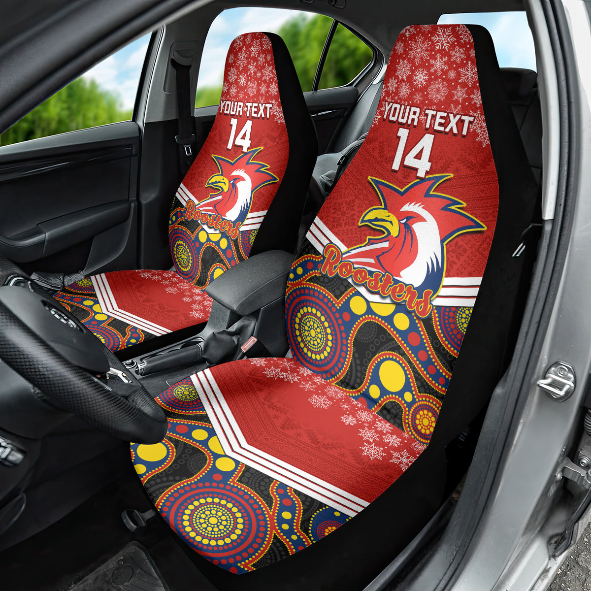 custom-roosters-rugby-christmas-car-seat-cover-merry-xmas-2023-mix-aboriginal-art