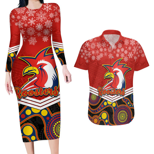 custom-roosters-rugby-christmas-couples-matching-long-sleeve-bodycon-dress-and-hawaiian-shirt-merry-xmas-2023-mix-aboriginal-art