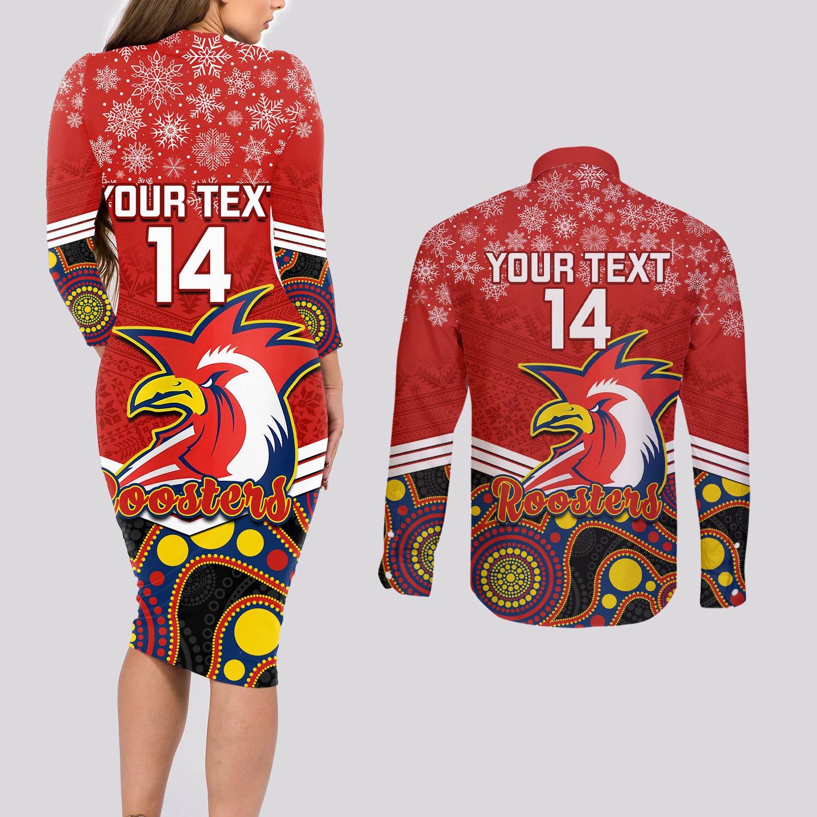 custom-roosters-rugby-christmas-couples-matching-long-sleeve-bodycon-dress-and-long-sleeve-button-shirt-merry-xmas-2023-mix-aboriginal-art