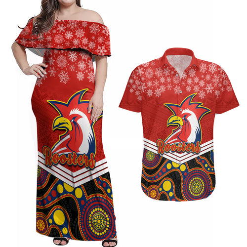 custom-roosters-rugby-christmas-couples-matching-off-shoulder-maxi-dress-and-hawaiian-shirt-merry-xmas-2023-mix-aboriginal-art