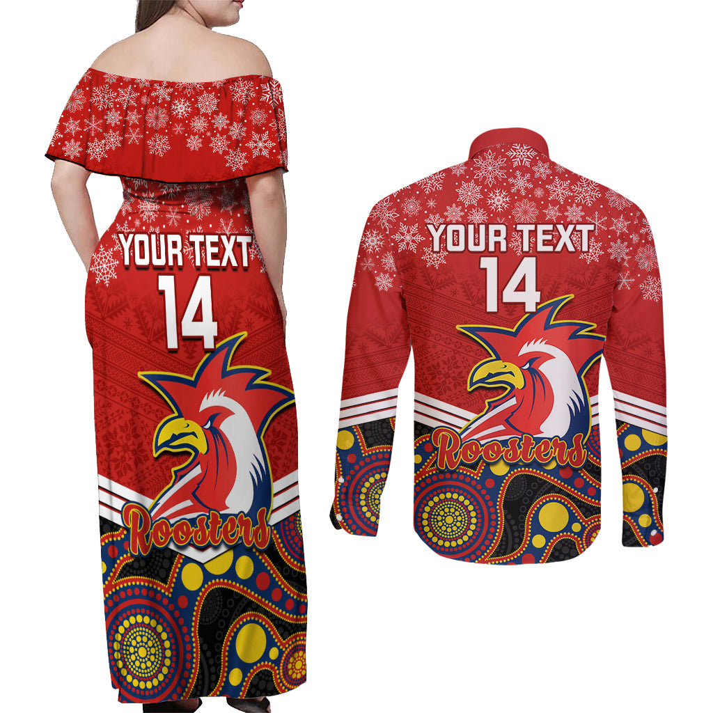 custom-roosters-rugby-christmas-couples-matching-off-shoulder-maxi-dress-and-long-sleeve-button-shirt-merry-xmas-2023-mix-aboriginal-art