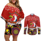 custom-roosters-rugby-christmas-couples-matching-off-shoulder-short-dress-and-long-sleeve-button-shirt-merry-xmas-2023-mix-aboriginal-art