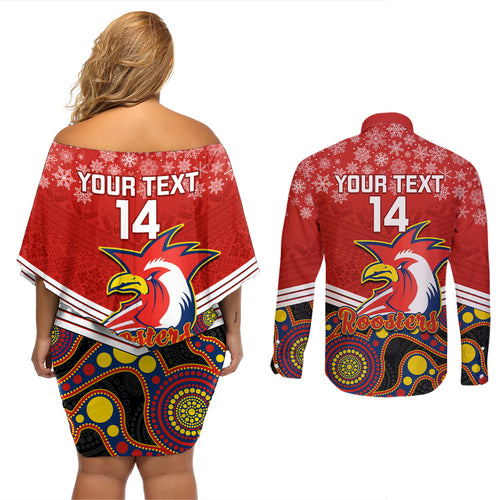 custom-roosters-rugby-christmas-couples-matching-off-shoulder-short-dress-and-long-sleeve-button-shirt-merry-xmas-2023-mix-aboriginal-art