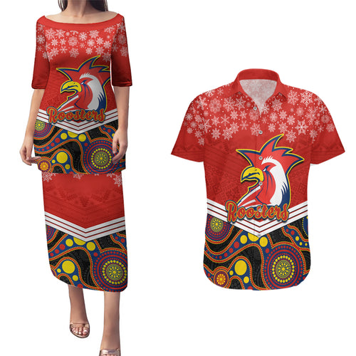 custom-roosters-rugby-christmas-couples-matching-puletasi-dress-and-hawaiian-shirt-merry-xmas-2023-mix-aboriginal-art