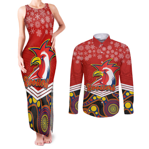 custom-roosters-rugby-christmas-couples-matching-tank-maxi-dress-and-long-sleeve-button-shirt-merry-xmas-2023-mix-aboriginal-art