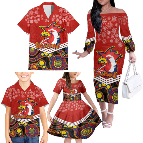 custom-roosters-rugby-christmas-family-matching-off-shoulder-long-sleeve-dress-and-hawaiian-shirt-merry-xmas-2023-mix-aboriginal-art