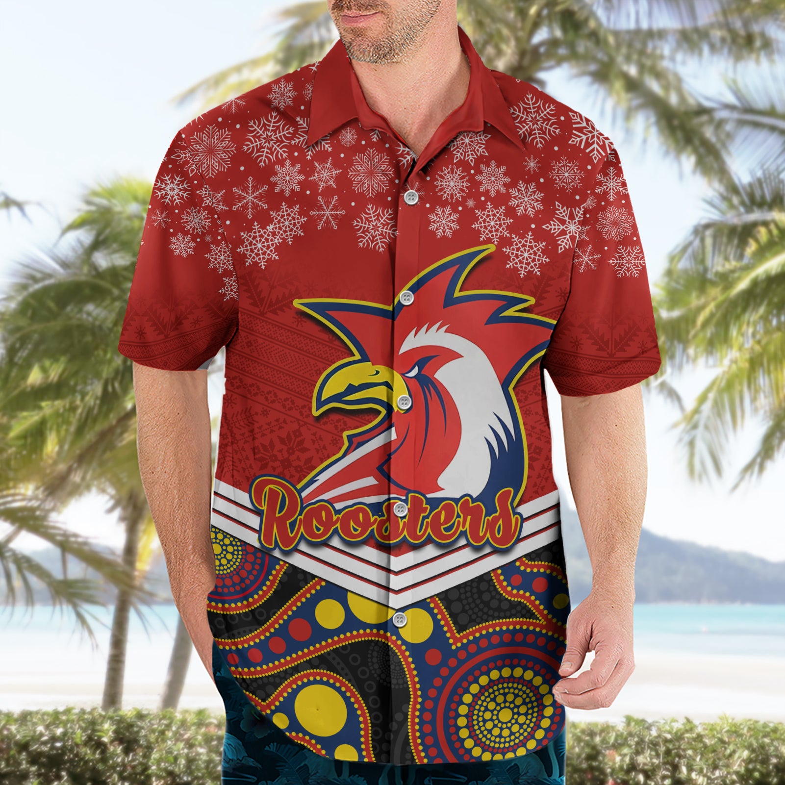 custom-roosters-rugby-christmas-hawaiian-shirt-merry-xmas-2023-mix-aboriginal-art