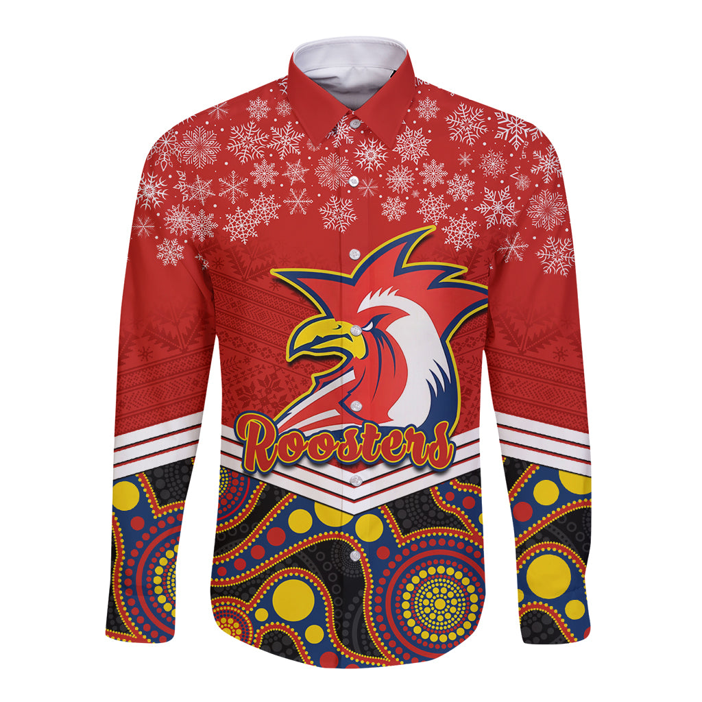 custom-roosters-rugby-christmas-long-sleeve-button-shirt-merry-xmas-2023-mix-aboriginal-art