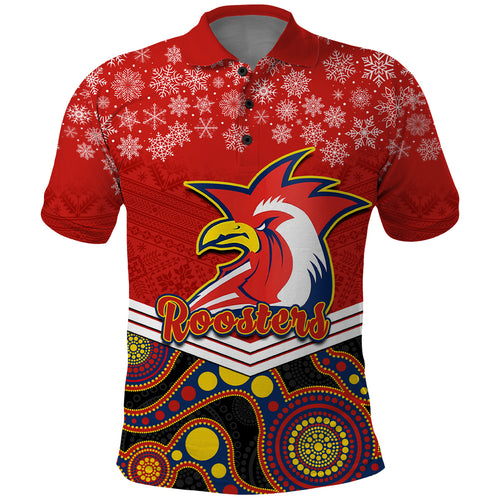 custom-roosters-rugby-christmas-polo-shirt-merry-xmas-2023-mix-aboriginal-art