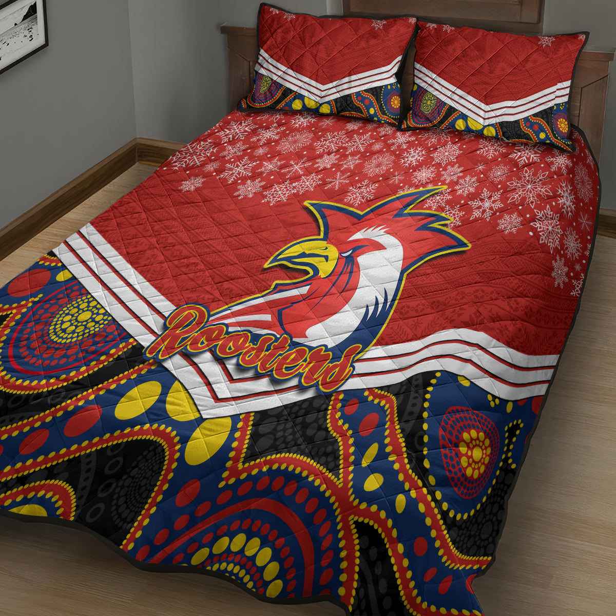 custom-roosters-rugby-christmas-quilt-bed-set-merry-xmas-2023-mix-aboriginal-art